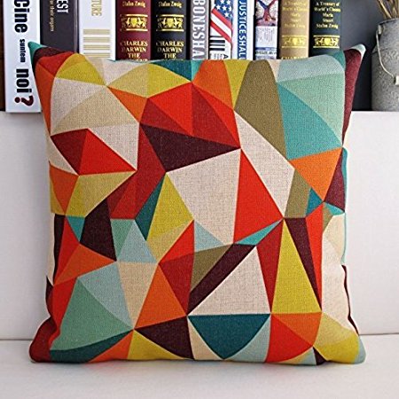 Ojia 18 X 18 Inch Cotton Linen Decorative Throw Pillow Cover Cushion Case with Gift Card, Color Geometry