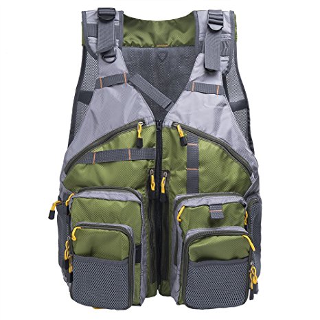 V-Style Mesh Fly Fishing Vest and Backpack Multi Pocket Fishing Chest Bag with Adjustable Size