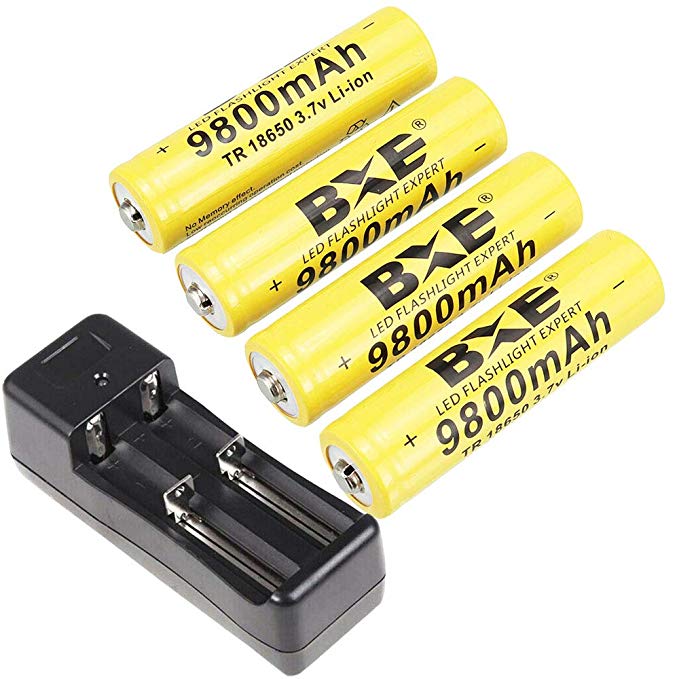 4Pcs 18650 lithium 9800mah Rechargeable Batteries (4-PACK) 3.7V Button Top for Led Flashlight Headlamp With Universal Charger BXE