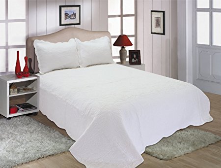 All for You 3-piece Reversible Embroidered SUPREME 100% cotton, Quilt Set, full/queen Size , white color