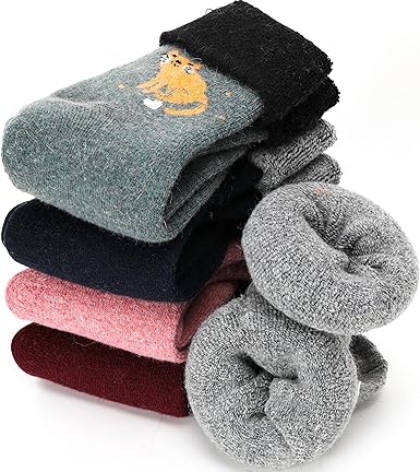 EBMORE Womens Merino Wool Socks Winter Warm Hiking Thick Thermal Cozy Boot Crew Comfy Socks 5 Pairs