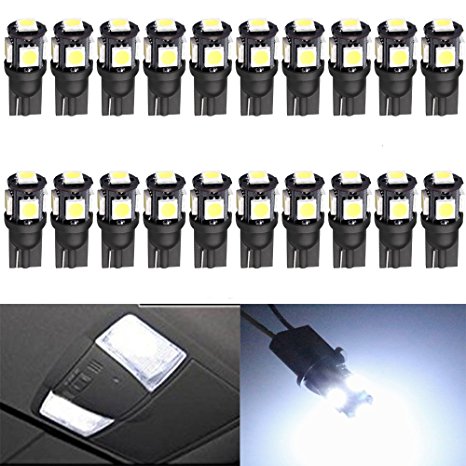 20-Pack 194 White LED Black Body Light 12V,120LM 7000k AMAZENAR Car Interior and Exterior T10 5SMD 5050 Chips Replacement For W5W 168 2825 Map Dome Courtesy License Plate Dashboard Side Marker Light