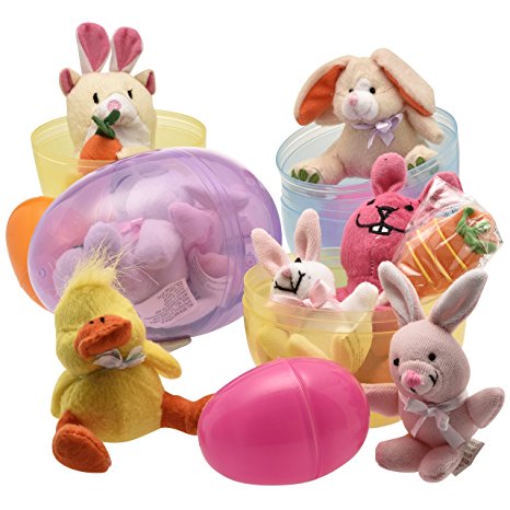 Jumbo 6'' Easter Eggs Filled with Plush Easter Bunny's Ducks and Hamsters (pack of 3 Jumbo Eggs Per Order)