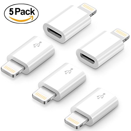 AOFU Lightning Adapters [5-Pack],Micro USB to Lightning Adapters for iPhone 7/7 Plus/6s/6s Plus/6/6Plus/5s/5c/5, iPad/iPod and More（White）