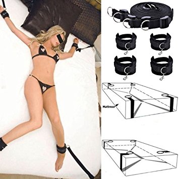 YICO Under Bed Restraint System for Sex Play, Sturdy Adjustable Strap with Soft Fur Wrist Hand and Ankle Cuffs Bondage Collection for Male Female Couple, King Sized Mattress