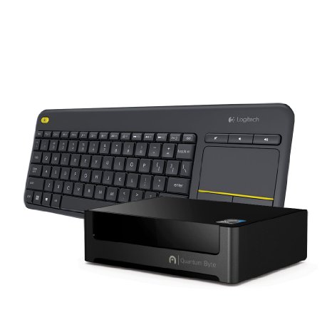 Azulle Quantum Byte Fanless Windows Mini Desktop PC with Windows 10 Bundled  with the Logitech Wireless Touch Keyboard K400 Plus