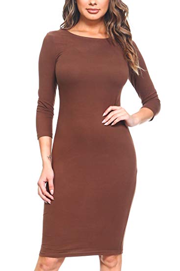 ICONOFLASH Women's 3/4 Sleeve Bodycon Midi Dress - XS to 3XL