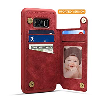 Spaysi Samsung Galaxy S8 Plus Card Holder Case, Galaxy S8 Plus Wallet Case (TM) Slim, Galaxy S8 Plus Folio Leather case 2017, Gift Box, for Galaxy 8 Plus (Red)