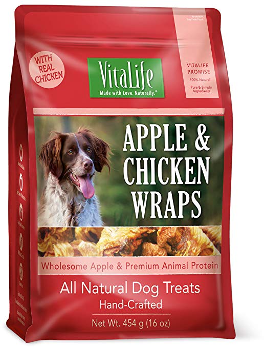 VitaLife Wraps Dog Treat - Natural, Grain Free, Apple & Chicken, 454 g