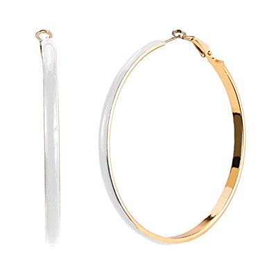 JewelrieShop Women Girl Big Enamel Hoop Earrings with Rose Gold Plated, Nickel-free Stainless Steel Pin