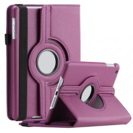 SAVEICON Purple PU Leather Case Smart Cover 360 Rotating Stand For The Apple iPad 2 / 3 / 4 Generation with Retina Display, iPad 3 and iPad 2 with Sleep and Wake Function