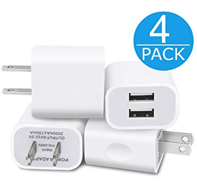 USB Wall Charger, Certified 5V/2.1A Universal Dual 2-Port Portable Travel Adapter High-Speed 2.1A Output for iPhone iPad Samsung HTC LG iPod Nokia (White-4 Pack)