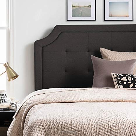 LUCID Bordered Upholstered Headboard with Square Tufting and Scalloped Edges Twin/Twin XL Charcoal