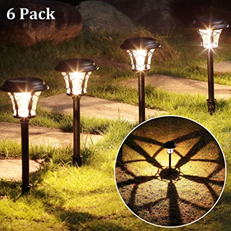 MAGGIFT 25 Lumen Solar Powered Pathway Lights, Super Bright SMD LED Outdoor Lights, Stainless Steel & Glass Waterproof Light for Landscape, Lawn, Patio, Yard, Garden, Deck Driveway, 6 Pack, Warm White
