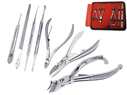Professional Nail Clipper - Nail Cutter - Manicure Pedicure Kit - Podiatry Instruments - Set of 6 Pieces - Nail File - Cuticle Nipper - Nail Lifter - safety case