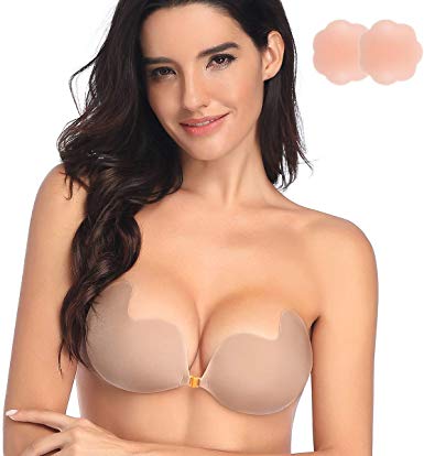 Niidor Sticky Bra Self Adhesive Bra Strapless Backless Reusable Invisible Push up Silicone Bra for Women