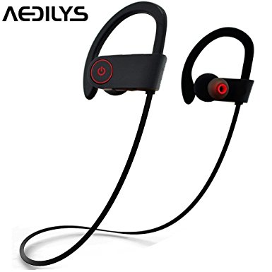 Bluetooth headphones, AEDILYS Wireless Sports Earphones 4.1EDR with Mic IPX7 Waterproof ,HD Stereo ,Sweatproof Earbuds Great for Gym, Running and Workout