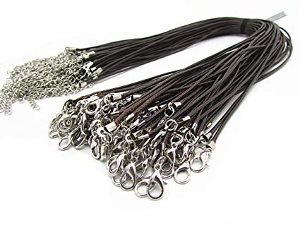 Wonderful 20 Pieces Coffee Braided Leather Cord Rope Necklace Chain with Lobster Claw Clasp 1.5mm