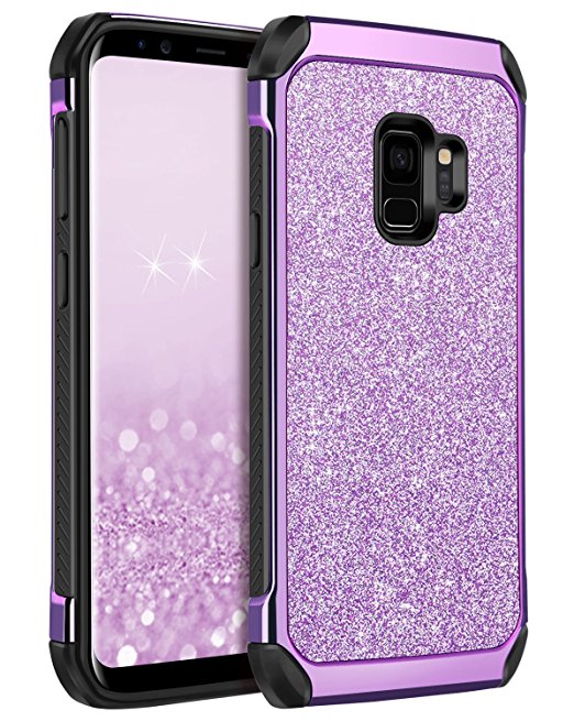 Galaxy S9 Case, BENTOBEN Samsung S9 Case 2 in 1 Glitter Bling Hard PC Cover Coat Sparkly Shiny Leather Hybrid TPU Bumper Shockproof Protective Phone Cases for Samsung Galaxy S9 (SM-G960U), Purple