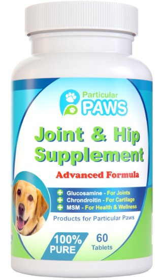 Glucosamine for Dogs Advanced Joint and Hip Supplement with MSM Chondroitin Vitamin C and E Hyaluronic Acid Omega 3 and Omega 6 - 60 Chewable Tablets