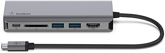 Belkin USB C Hub, 6-in-1 MultiPort Adapter Dock with 4K HDMI, USB-C 100W PD Pass-Through Charging, 2 x USB A, Gigabit Ethernet Ports and SD Slot for MacBook Pro, Air, iPad Pro, XPS and More