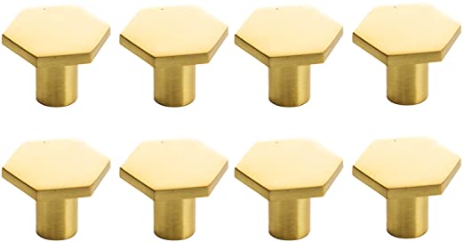 BINO 8-Pack Cabinet Knobs - 1" Diameter (25mm), Brass - Dresser Knobs for Dresser Drawer Knobs and Pulls Knobs and Pulls Handles