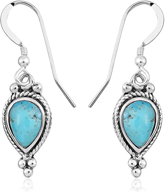 925 Sterling Silver Turquoise Dangle Drop Earrings for Women Southwest Jewelry 3.5/1.8 Cttw