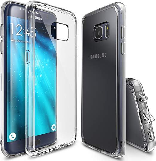 Ringke Fusion Compatible with Galaxy S7 Edge Case, Clear PC Hard Back Flexible Shockproof TPU Bumper [Drop Protection] Attached Dust Cap - Transparent