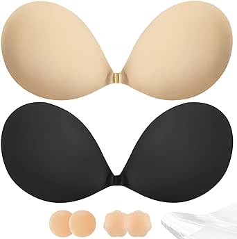 Adhesive Bra Push Up for Women 2 Pair, Sticky Invisible Lifting Bra, Backless Strapless Bras for Dress with Pasties