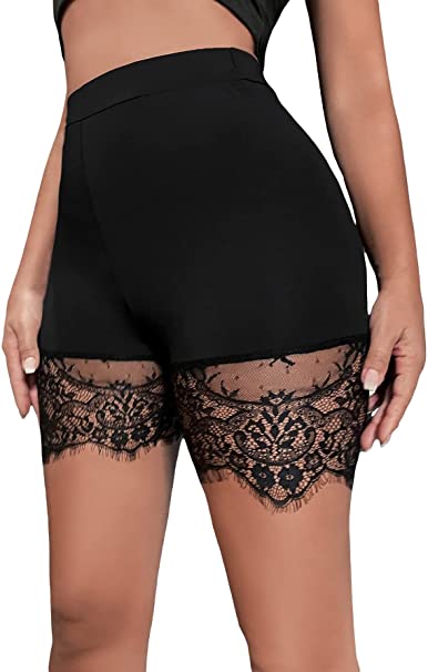 SheIn Women's Lace Slip Shorts Stretch High Waist Biker Yoga Short Leggings