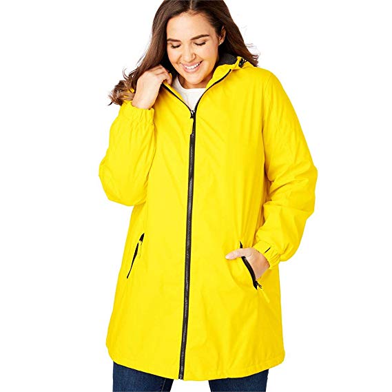 Woman Within Plus Size Hooded Slicker Raincoat