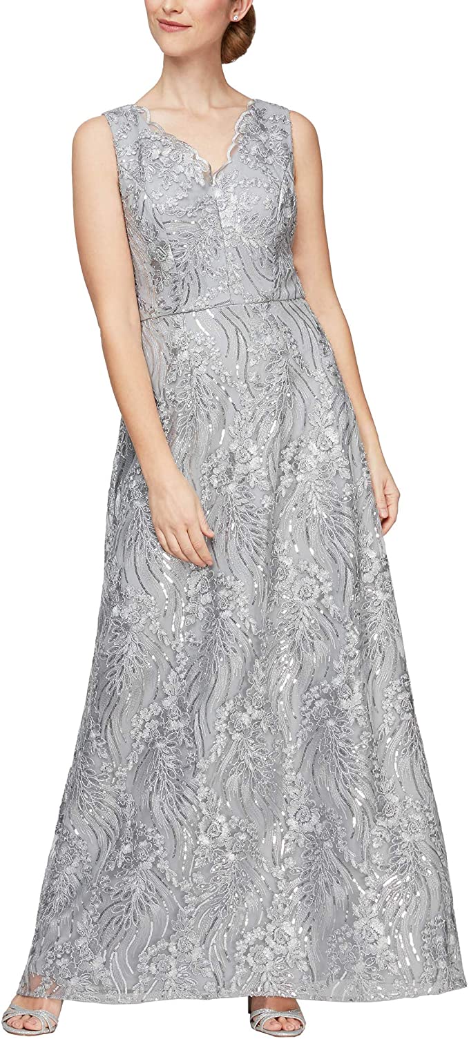 Alex Evenings Women's Long Sleeveless Dress with Shawl