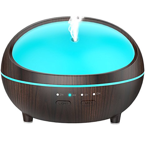 Essential Oil Diffuser, Wood Grain 300ml Aromatherapy Diffuser Essential Oil Humidifier with Timing Set Auto Shut off 7 Color light Change Portable Aroma Diffuser for Baby Bedroom Home Yoga Spa Office