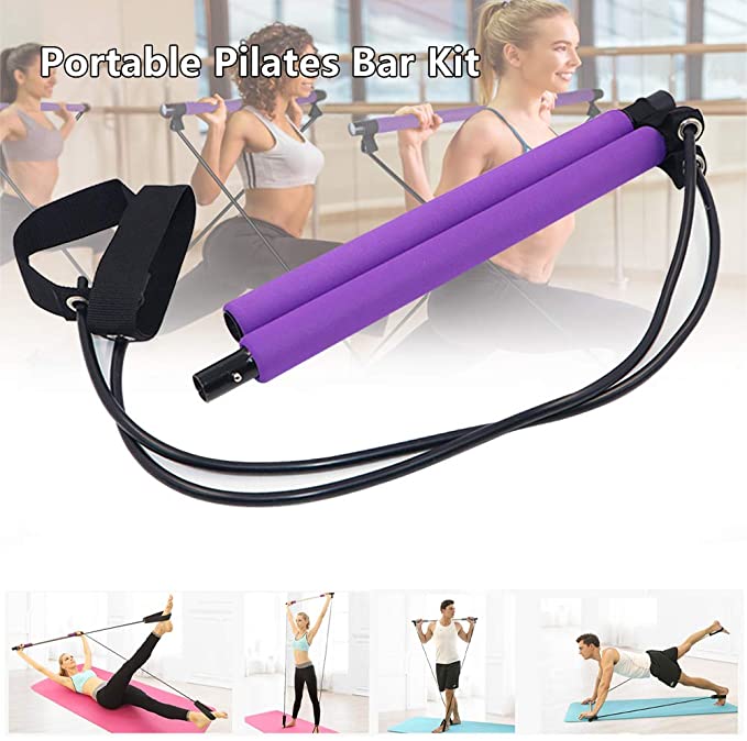 Portable Pilates Bar Kit with Resistance Band, Portable Home Gym Workout Package,Resistance Band and Toning Bar Yoga Pilates Stick Yoga Exercise Bar with Foot Loop for Total Body Workout by Yoruii