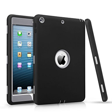 iPad 9.7 Case 2018 / 2017, DUEDUE Heavy Duty Rugged Shock Absorption High Impact Resistant Hybrid Three Layer Full Body Protective Case Cover for Apple New iPad 9.7 inch 2017 Model, Black / Gray