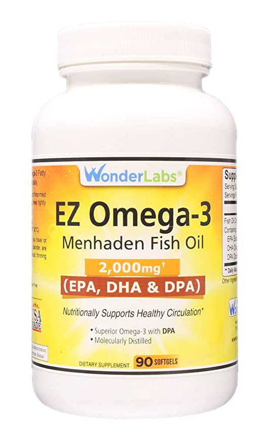 Top Rated Atlantic Menhaden Fish Oil Omega-3 2000 mg, Burpless, Made in The USA, Perfect Balance of EPA  DHA   DPA 90 Softgels
