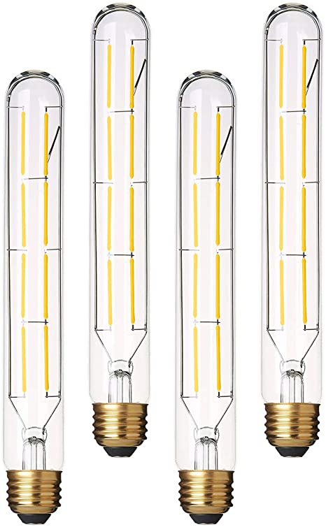 Dimmable Edison Led Tubular Bulb T10,Daylight White 4000K, 8W Long Antique Led Filament Light Bulb, 800Lm, E26 Base, 8.9inch, Pack of 4