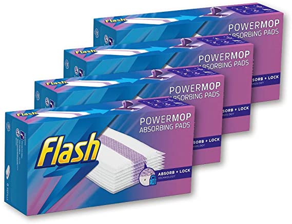 Flash Powermop Absorbing Pad Refills, 64 Multi-Surface Pads for Any Type of Floor, Pack of 4 (16 Pads x 4)
