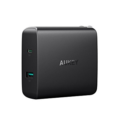 AUKEY USB-C Charger with 46W USB-C Power Delivery 3.0 & 5V/2.1 Ports USB Wall Charger for MacBook/Pro, Dell XPS, Nintendo Switch, iPhone X/8/Plus, Samsung Note8 and More