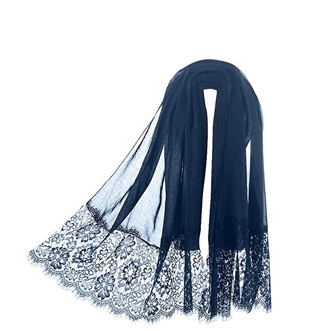 Women Lace Scarf Lightweight Shawl,RiscaWin Soft Contracted Style Both Ends Floral Lace Soft Scarf Spring Shawl
