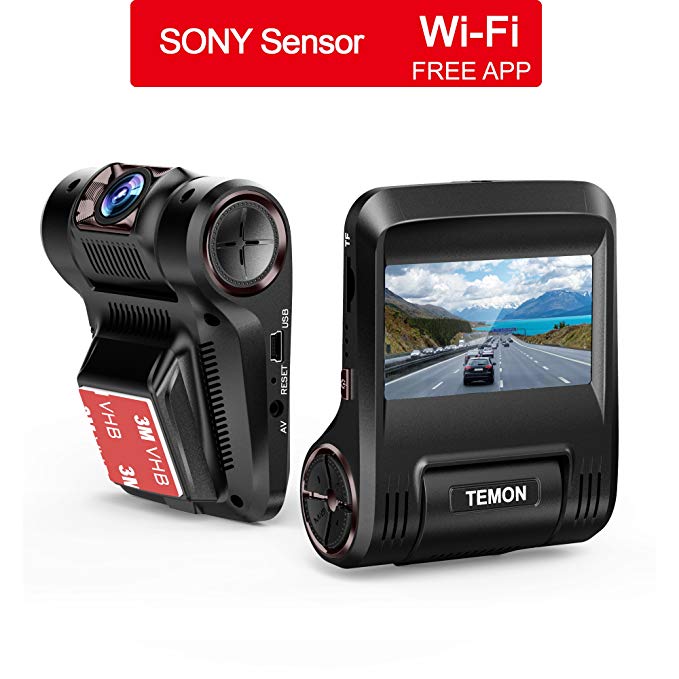 Dash Cam, TEMON Car Camera : 2.45”LCD FHD 1080P WiFi Car Dashboard Camera DVR Recorder, with Sony Sensor, Wide Angle Lens, Night Vision, Parking Mode, G-Sensor, WDR, Loop Recording, Free App
