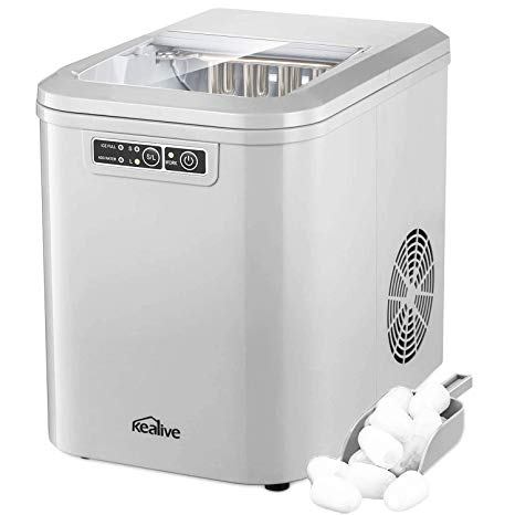 Ice Maker, Ice Cube Maker, Counter Top Machine, 12 kg Ice in 24 Hours, Ice in 7-13 Minutes, with LED Display, 2.2 L Capacity, No Plumbing Required, by Kealive [Energy Class A ]