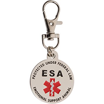 DOUBLE SIDED Emotional Support Animal (ESA) Red Medical Alert Symbol and Protected by Federal Law 1.25 inch ID Tag. QUICK RELEASE metal lobster clamp allowing you to switch between collars and vest.