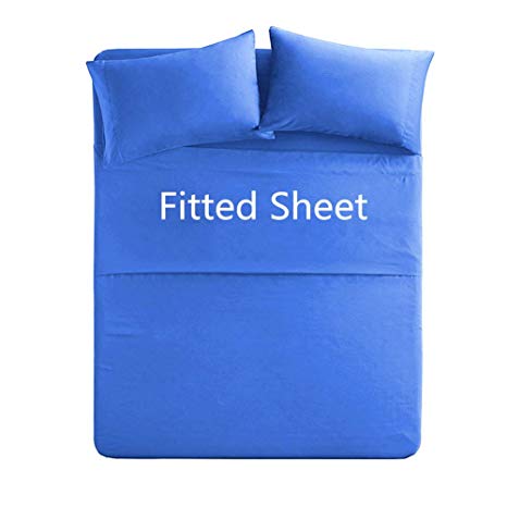 Queen Size Cotton Fitted Sheet Only - 250 Thread Count Premium Cotton Fabric - Deep Pocket,Breathable,Soft - Machine Washable (Queen,Royal Blue)