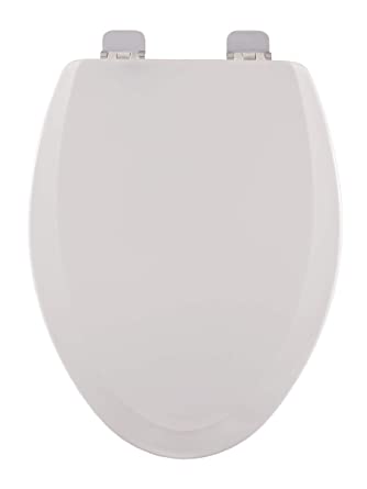 Centoco 900BN-001 Elongated Wooden Toilet Seat, Heavy Duty Molded Wood with Centocore Technology, White with Brushed Nickel Hinge