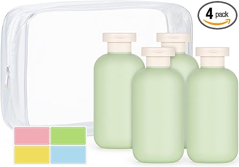WantGor Squeeze Bottles with Flip Cap, 4Pcs Large Empty Refillable Plastic Leak Proof Travel Bottles for Shampoo, Conditioner, Creams, Lotion (6.8oz/200ml)