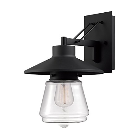 Globe Electric 44194 Montgomery 13" 1-Light Outdoor Wall Sconce with Clear Glass Shade, Black