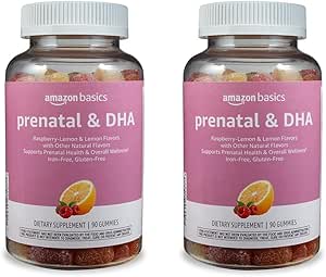 Amazon Basics Prenatal & DHA Gummy, Rasberry & Lemon Flavor, 90 Count (Previously Solimo) (Pack of 2)