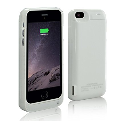 BSWHW Battery Charger 4200mAh for iPhone 5/5s/5c Rechargeable Power Case ,External Battery with Built-in Kickstand For External Power Bank Case Backup Protection Case (White)