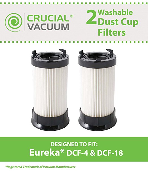 2 Style DCF-1, DCF-4, DCF-18 Filters for all Eureka 4700/5500 series vacuums; Compare to Eureka Part Nos. 62132, 63073, 61770, 3690, 28608-1; Designed & Engineered by Crucial Vacuum